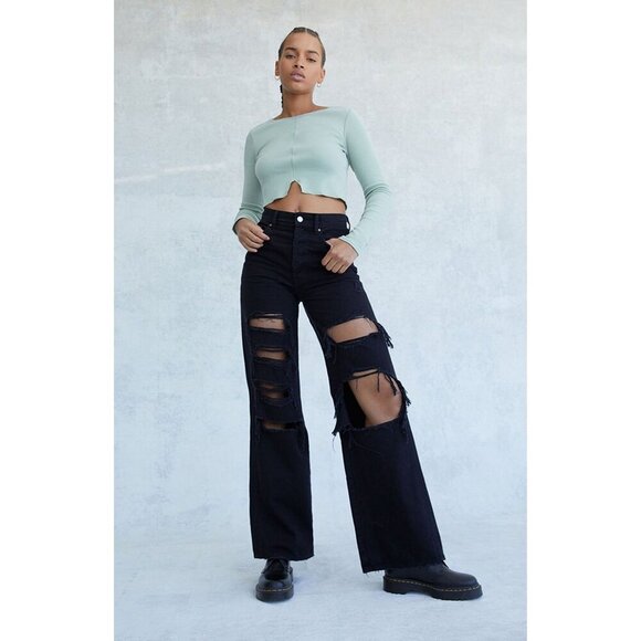 Pacsun Eco‎ Black Distressed High Waisted Baggy Jeans Size 26 - Picture 1 of 8